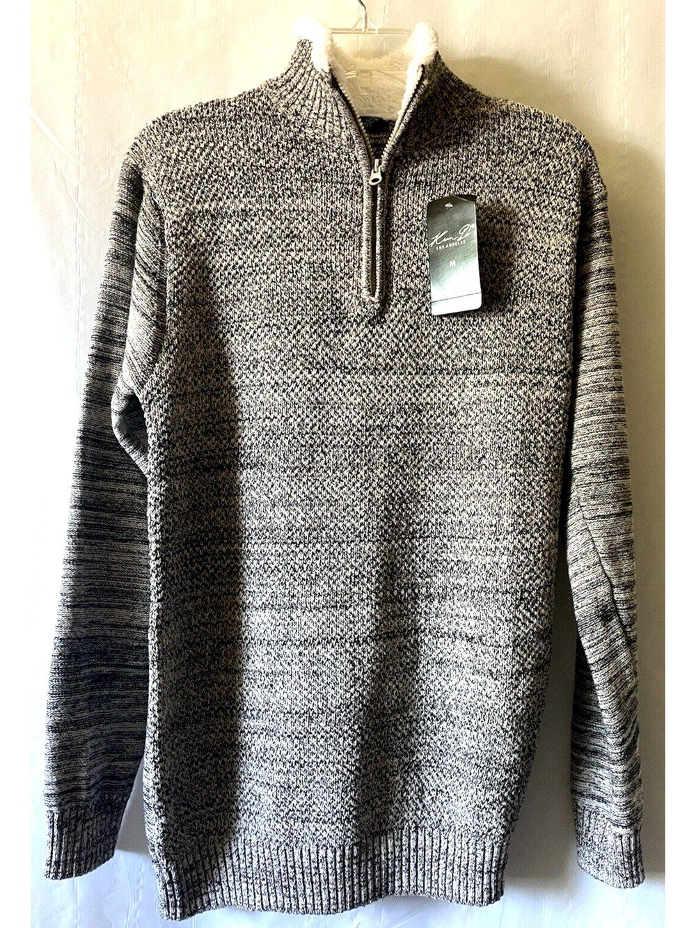 Kian D Men Women Fleece Pullover Jacket Gray 1/4 Zip Up Mock Neck M